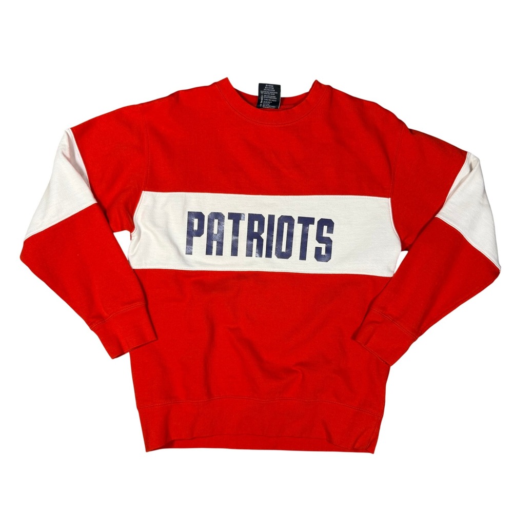 New England Patriots Red White Colorblock Crew Sweatshirt Gameday New‎ England M